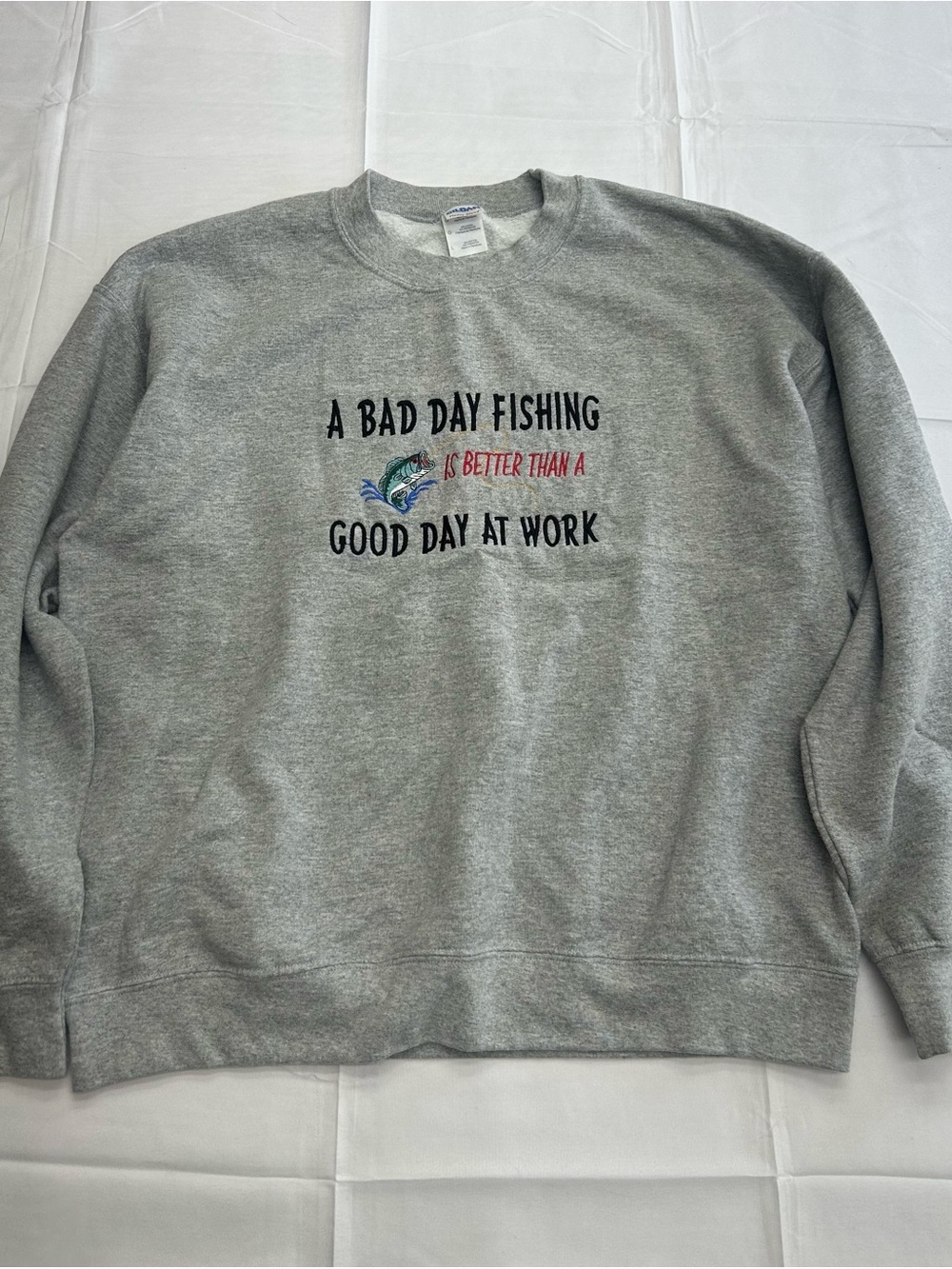 VTG Style Gildan Heavy Blend Gray Fishing Crewneck Sweatshirt Large